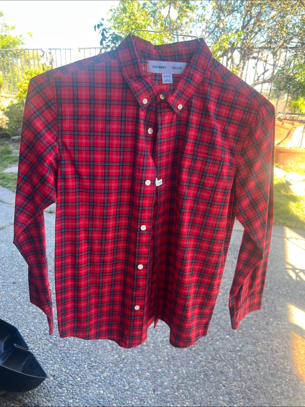 Old Navy Red and Black Plaid Button-Down Shirt
